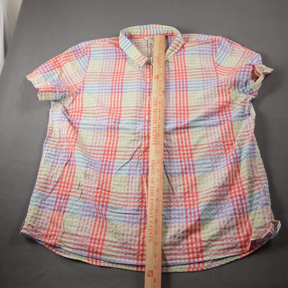 L.L. Bean Seersucker Rainbow Plaid 1/2 Button Shirt Womens XL Short Sleeve - Picture 6 of 14